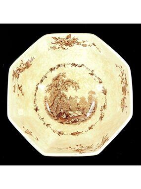 Mason's Watteau Brown 7" Octagonal Vegetable Bowl England Ironstone China